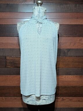 Adrianna Papell White and Black Dot Halter Keyhole Camisole